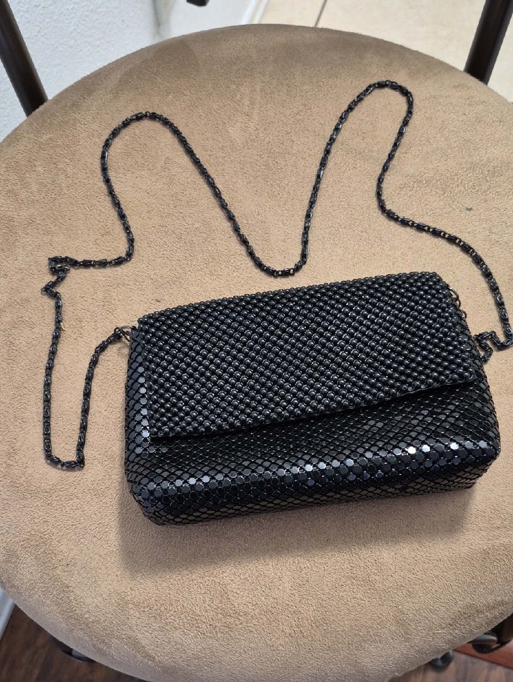 Black Metal beaded Crossbody Clutch Bag In Black